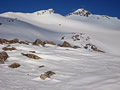 unser 1. Gipfelziel: Piz Greina, 3'124 m (rechts)